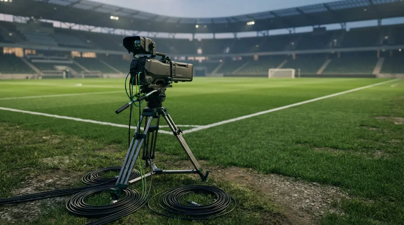 Sportkamera am Rand eines beleuchteten Spielfelds